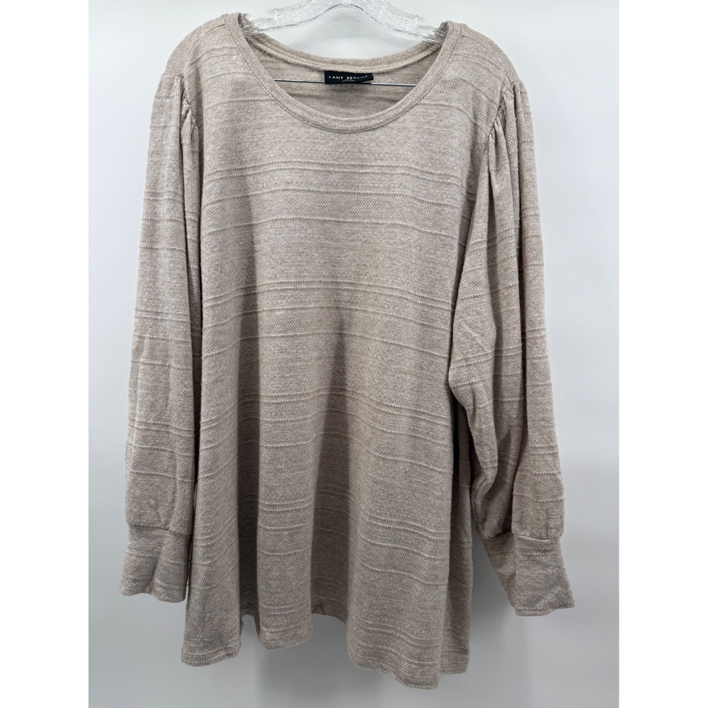 Lane Bryant Oatmeal Beige Textured Stripe Puff Sleeve Knit Top Plus Size 26/28